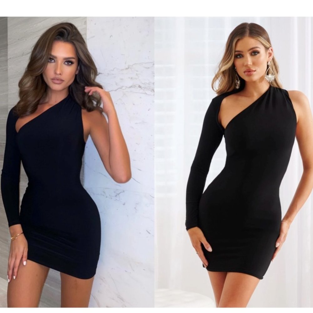 Black One Shoulder Bodycon Dress